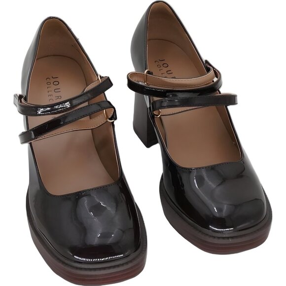 Journee Collection Shasta Mary Jane Platform Heels Brown Patent 9W - Picture 1 of 6